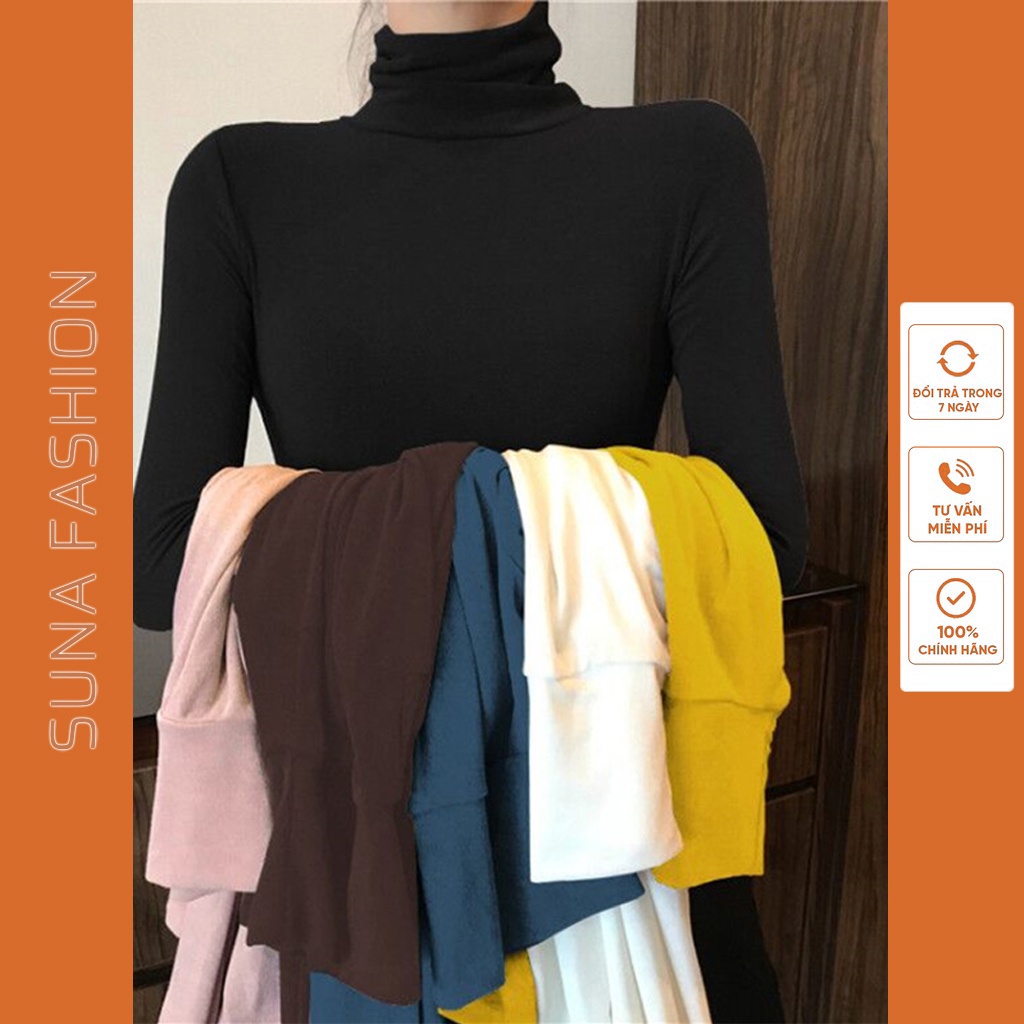 Áo thun nữ tay dài cổ cao len tăm, Áo phông nữ thu đông dài tay cổ lọ 40-58kg SUNA FASHION