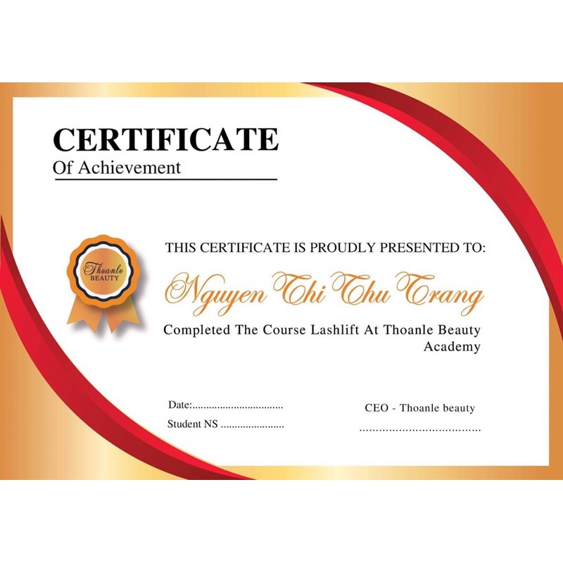 Chứng chỉ nghề spa/ Certificate