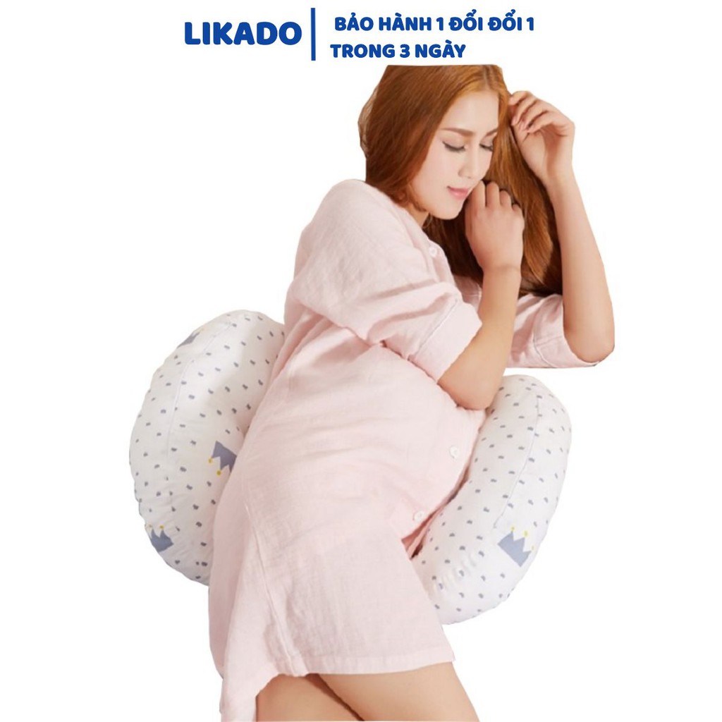 [LIKADO] Gối cho bà bầu, kích thước (70x22x40cm), vải 100% cotton, ruột bông nhân tạo (mẫu GẤU XÁM)