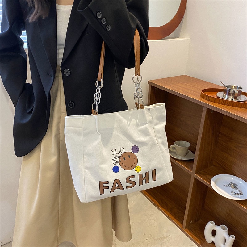 Túi tote Đeo Vai / Xách Tay Bằng Vải Bạt Sức Chứa Lớn In Họa Tiết Hoạt Hình Cho