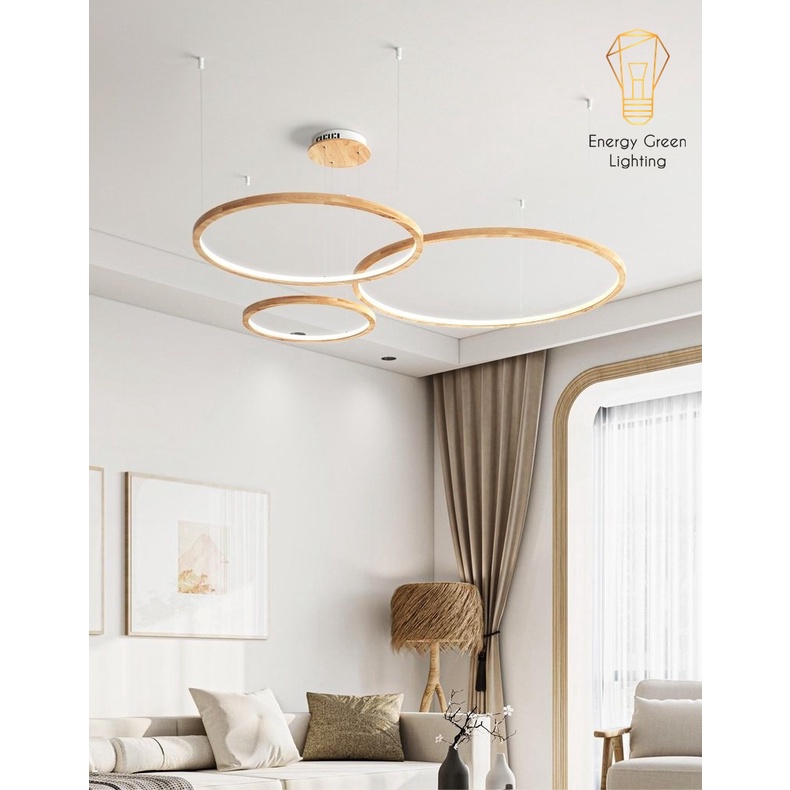 Đèn Thả Trần 3-4 Vòng Gỗ Riêng Biệt Energy Green Lighting TBD837 Decor Vintage - 3 Chế Độ Ánh Sáng - Tăng Giảm Ánh Sáng