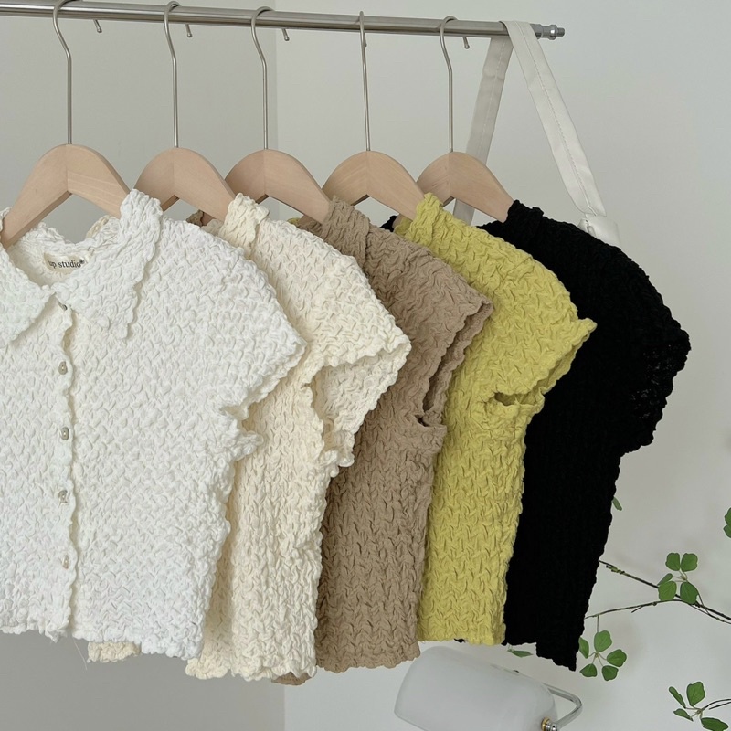 Áo croptop polo cài nút chất nhăn co giãn mát form xinh
