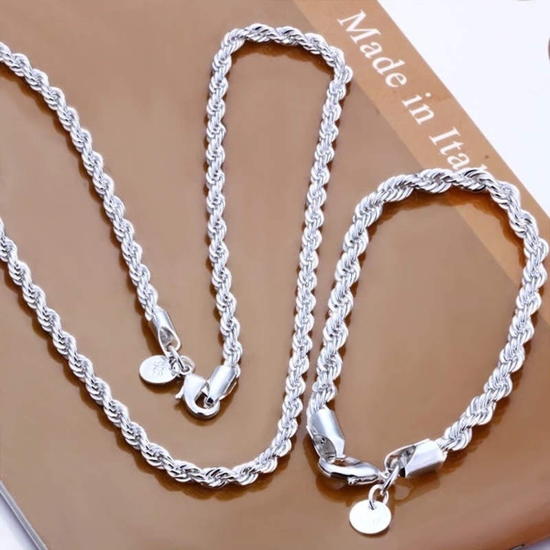 Bộ Vòng cổ, Vòng Tay Bạc 925 4MM Cao Cấp Thời Trang Cho Nam Nữ