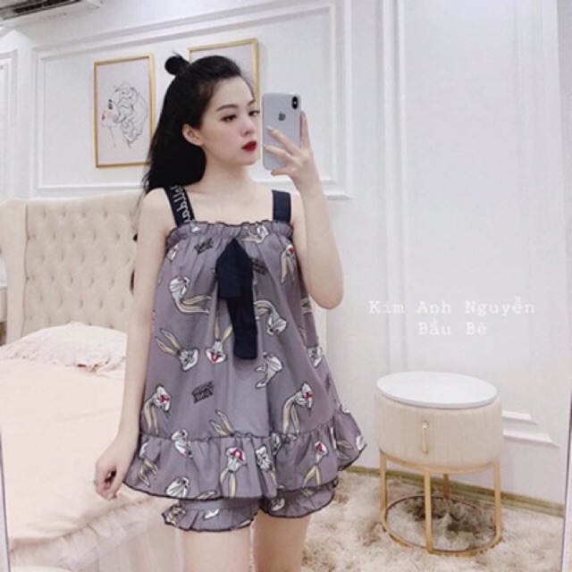 Bộ ngủ thỏ lụa hai dây siêu hot