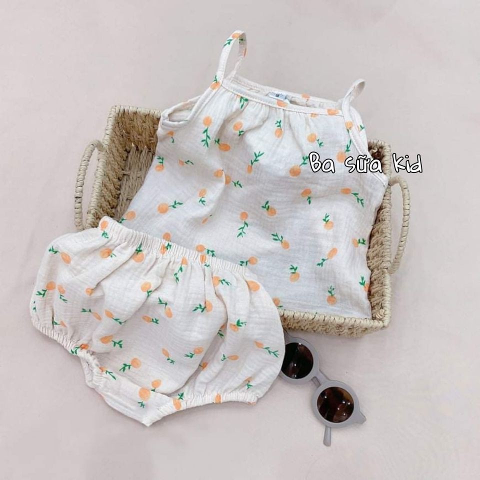 Bộ 2 dây xô Muslin cho bé gái chất mềm mại đẹp mát