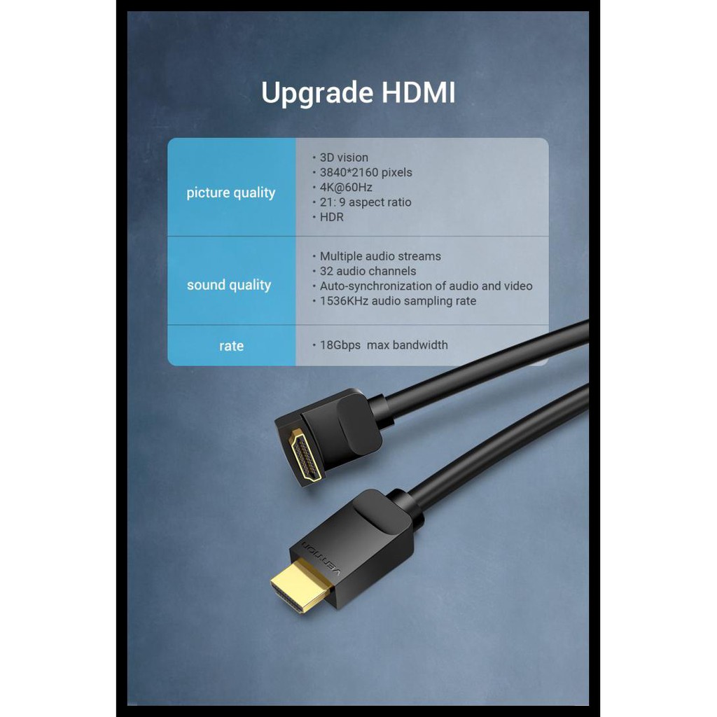 Cáp Vention 3M Hdmi V2.0 90/270 độ 4K tốc độ cao 270 độ Aaq | BigBuy360 - bigbuy360.vn