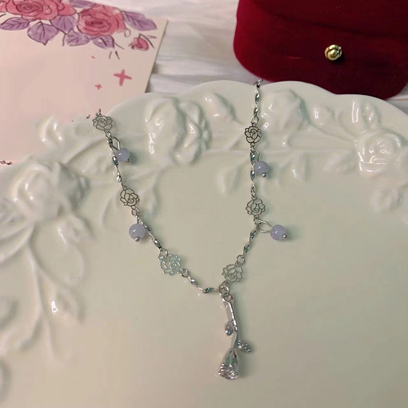 Vòng Cổ Mặt Hoa Hồng Phối Tua Rua Đơn Giản Thời Trang Cổ Điển Pháp