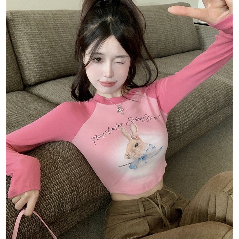 Áo Thun Tay Dài Cổ Tròn In Họa Tiết Dễ Thương