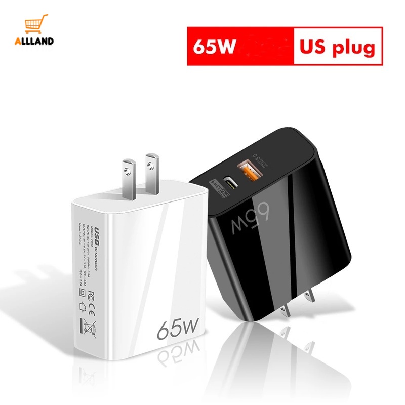 Bộ Sạc Nhanh 65W Hai Cổng USB Phích Cắm US-EU Cho Laptop/Điện Thoại Di Động