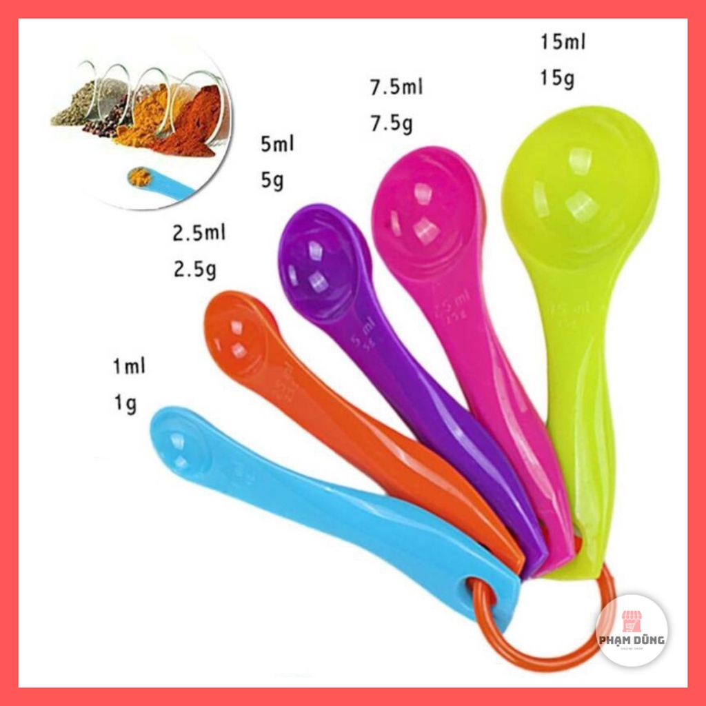 Bộ 5 muỗng đo lường gia vị nhà bếp bằng nhựa cao cấp , muỗng đong định lượng