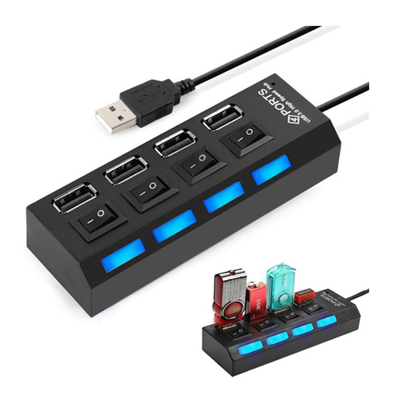 Hub chia usb 4 cổng công tắc có led