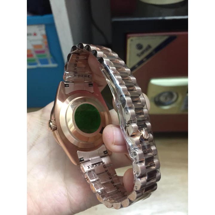 Đồng hồ Nam Rolex máy nhật day date dòng cơ Automatic size 41mm xanh lá vàng hồng số la mã