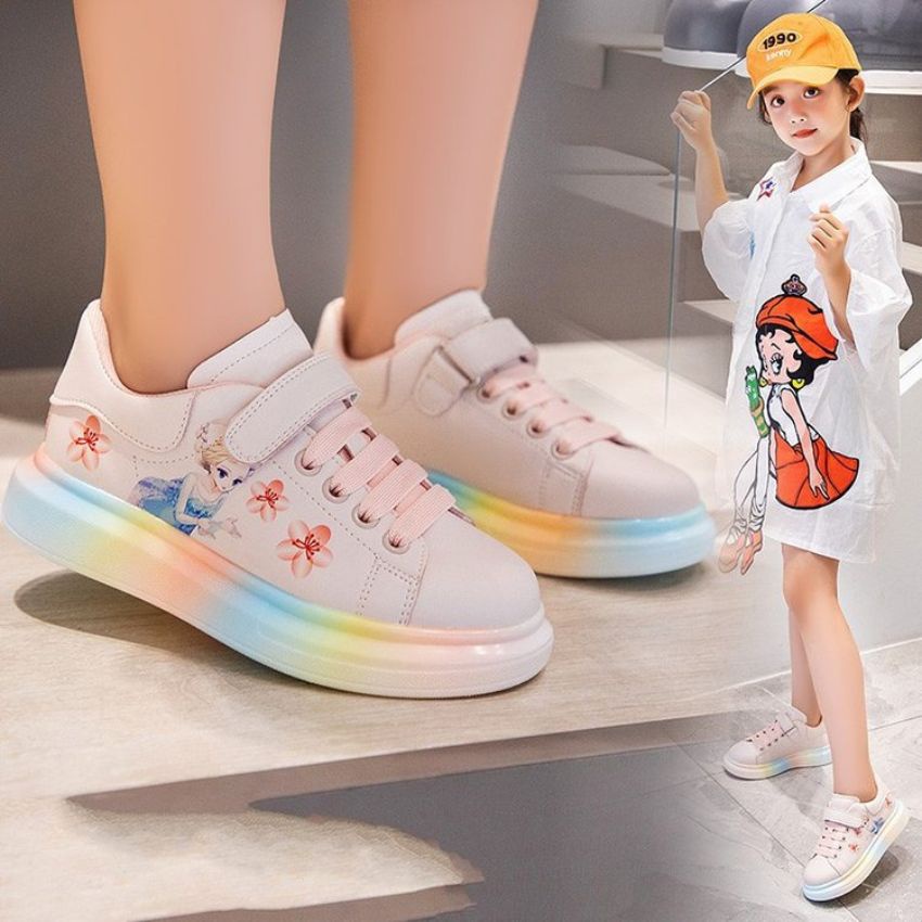 Giày thể thao cho bé gái  từ 6 đến 15 tuổi giày trẻ em da mềm kiểu dáng elsa bé yêu thích GE10