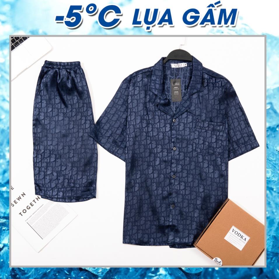 Đồ ngủ nam pijama chất lụa gấm cộc mùa hè hao văn sắc nét mặc ở nhà sang chảnh D02 Đẹp