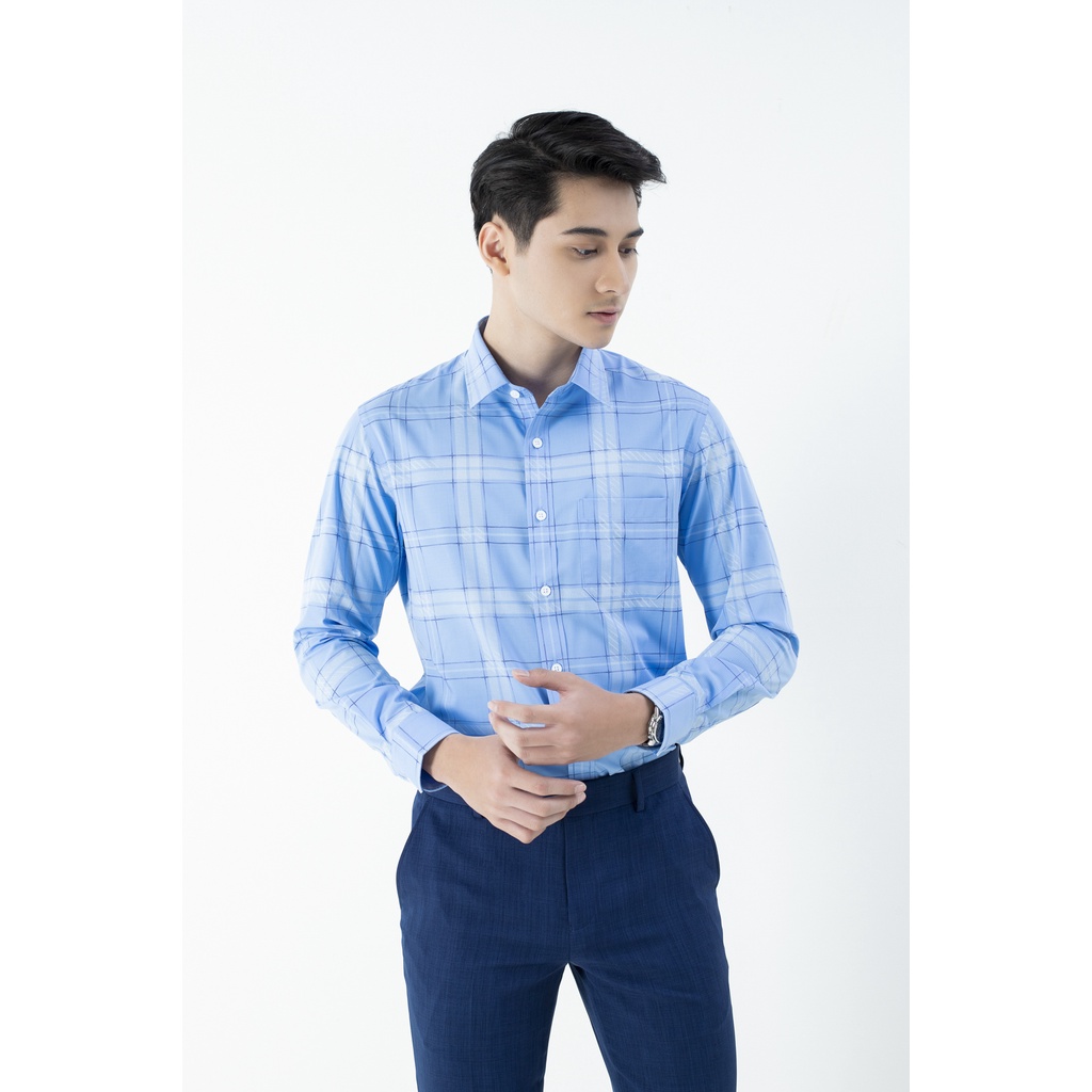 Áo sơ mi nam dài tay ARISTINO họa tiết kẻ caro màu xanh trẻ trung, thanh lịch, chất Modal mềm mại - ALS30601