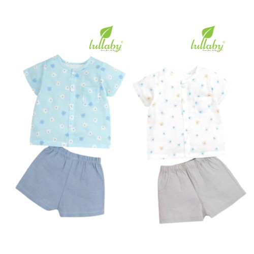 Bộ quần áo trẻ em mẫu cộc tay bổ nẹp vải xô 2 lớp gấu cho bé trai của lullaby nhật hoa [ NHT10-19 - NHT 11-19 ]