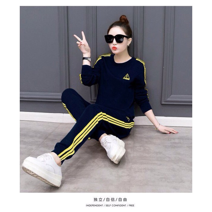 Set Đồ Bộ Thu Đông Nữ Thể Thao Viền Sọc Thời Trang Mặc Nhà Cao Cấp | BigBuy360 - bigbuy360.vn