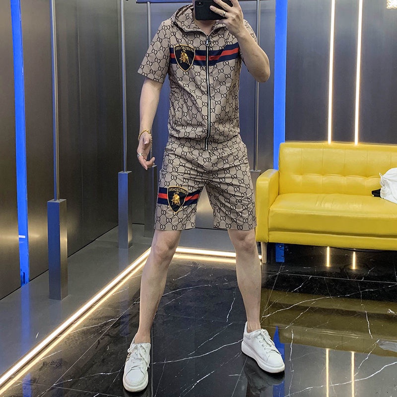 Bộ Trang Phục Hai Mảnh Áo Cardigan Ngắn Tay In Hình Bò Vàng Mẫu Mới 2022 Thời Trang Mùa Hè Cho Nam