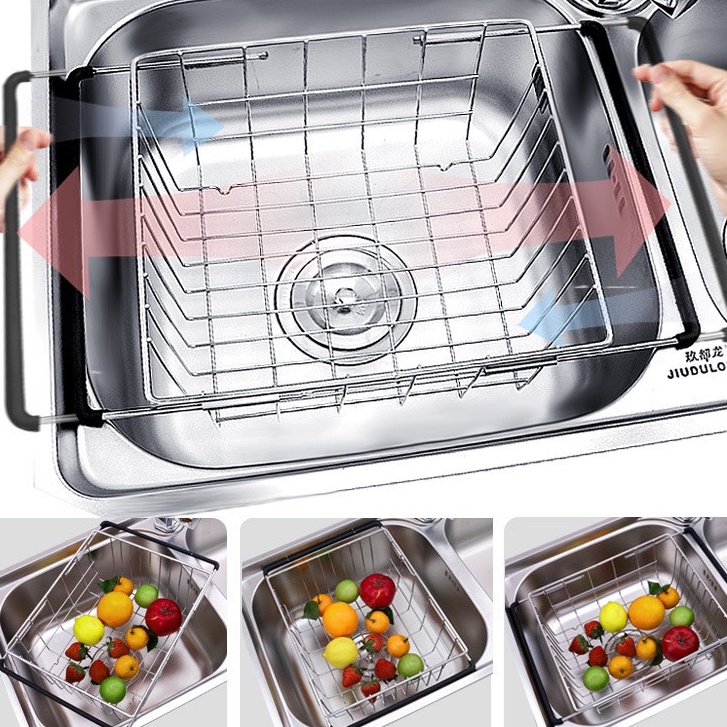 Kệ gác bồn rửa chén inox đựng bát đĩa Giá úp hoa quả bát đũa có thể kéo dãn