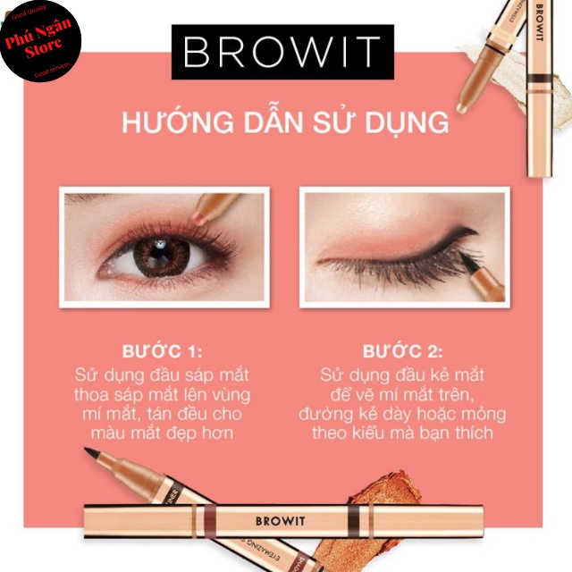 Bút kẻ mắt kèm sáp mắt Browit by Nongchat Eyemazing Shadow &amp; Liner Thái Lan (1 đầu eyeliner, 1 đầu sáp màu mắt)