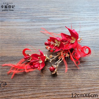 HANDMADE Trâm Cài Tóc Đính Đá Pha Lê Đỏ Trang Trí Tóc Cô Dâu