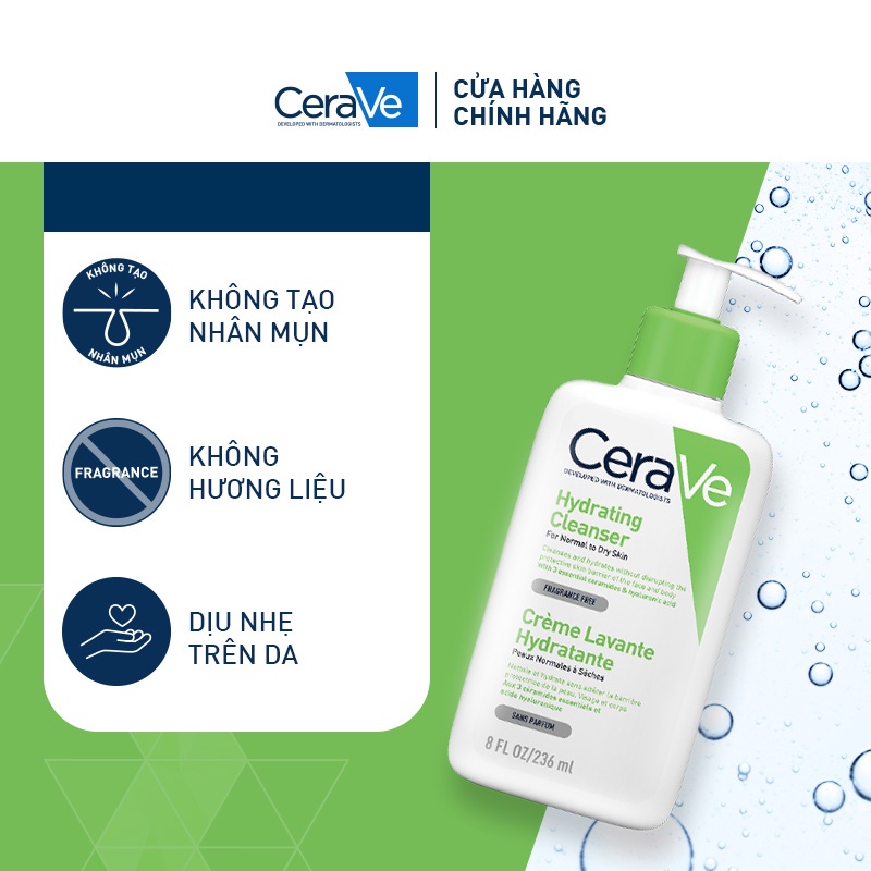 Sữa rửa mặt làm sạch sâu cho da thường và da khô CeraVe Hydrating Cleanser 236ML