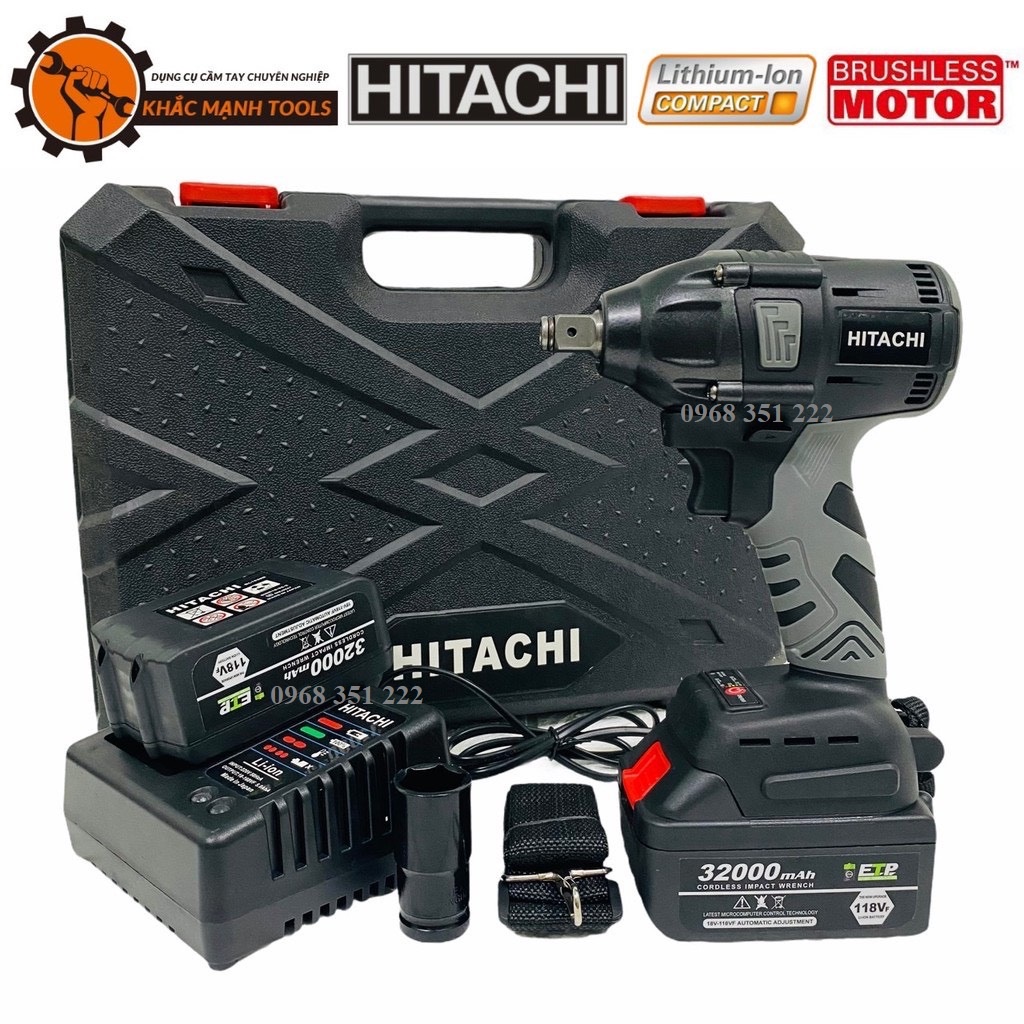 Máy siết bulong HITACHI 199V xịn, không chổi than, mô tơ dây đồng 100%