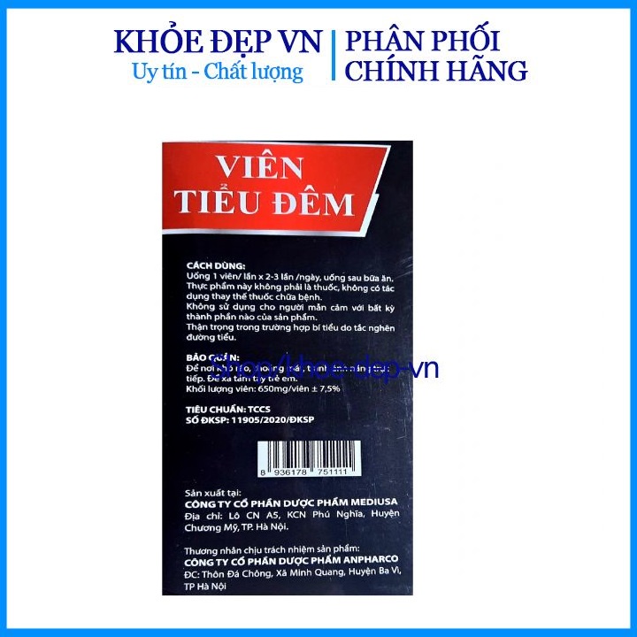 Viên tiểu đêm thảo dược ngăn ngừa tiểu đêm , tiểu nhiều lần , tiểu không tự chủ đái dầm hộp 30 viên