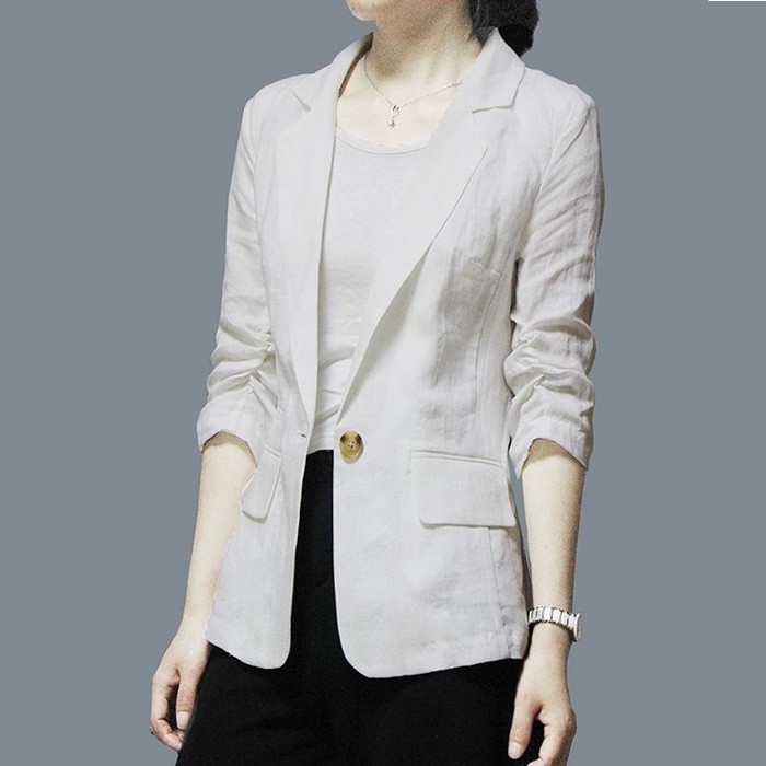 Áo vest Blazer Linen nữ dáng lửng tay chun, thời trang phong cách trẻ | BigBuy360 - bigbuy360.vn