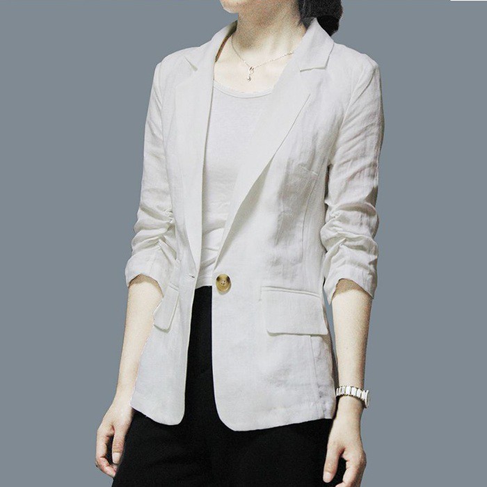 Áo vest Blazer Linen nữ dáng lửng tay chun, thời trang phong cách trẻ