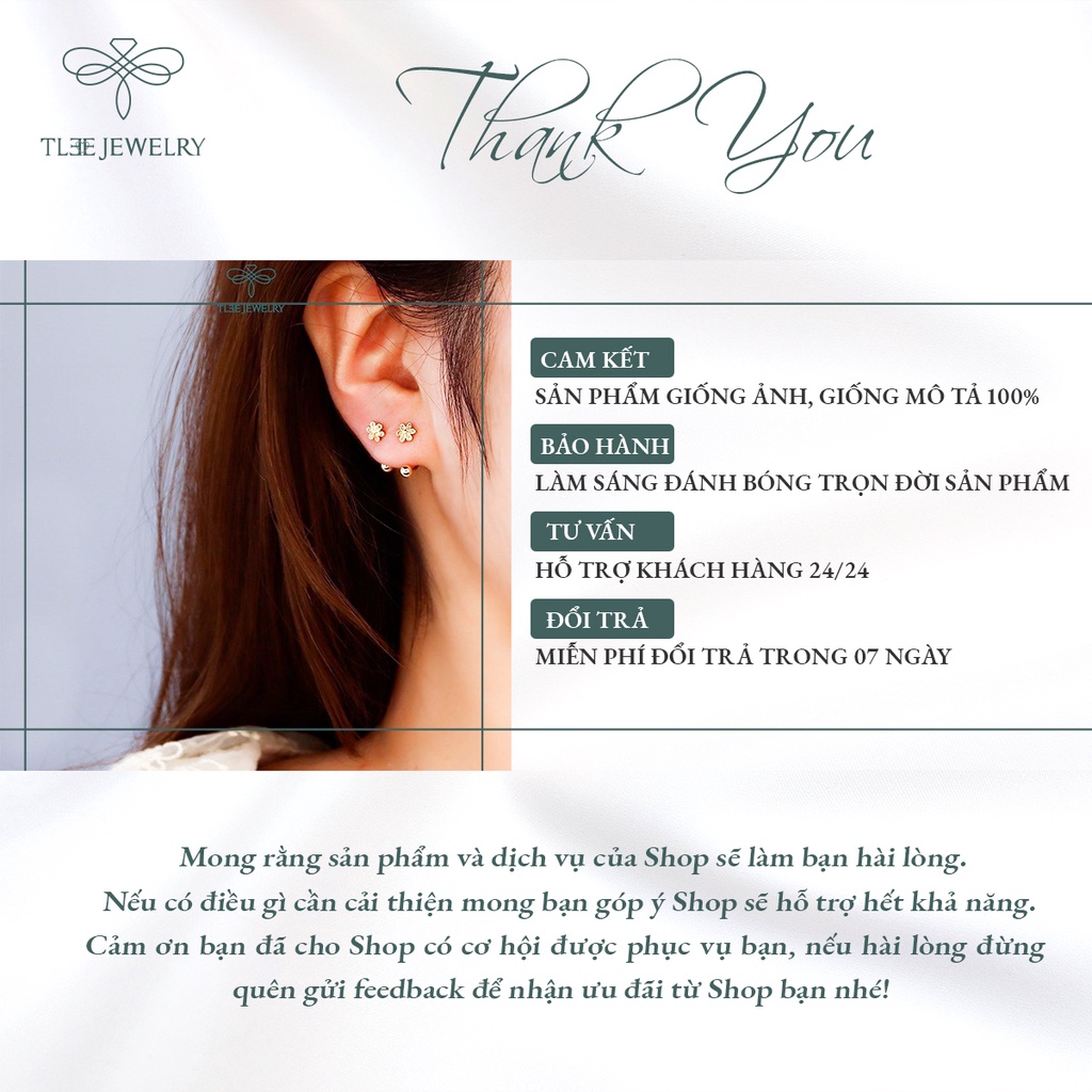 Khuyên tai bạc TLEE chốt vặn dáng cong hình hoa năm cánh dịu dàng NCJ B0151