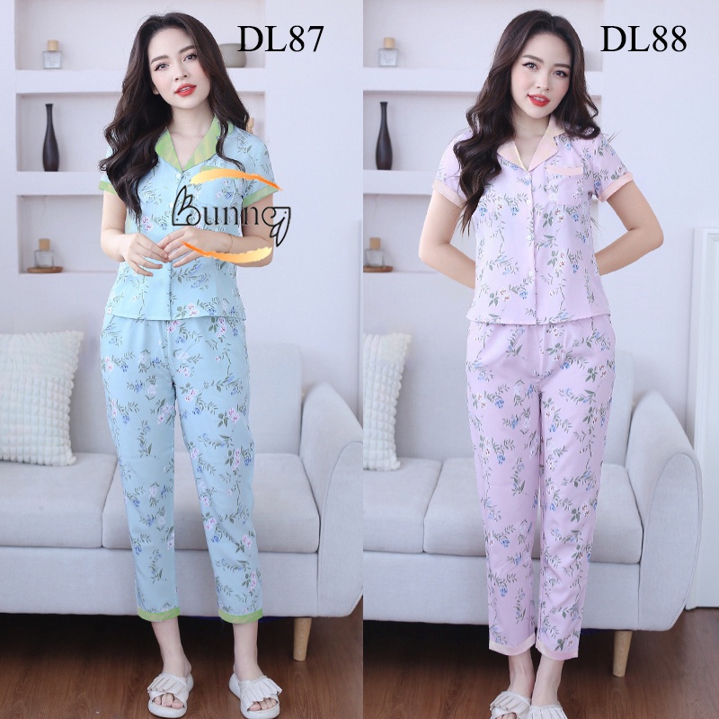 [Bunny] BỘ NỮ MẶC NHÀ KIỂU DÁNG PIZAMA TAY CỘC QUẦN DÀI QUẦN ÁO CHẤT LIỆU LỤA MỀM MÁT,