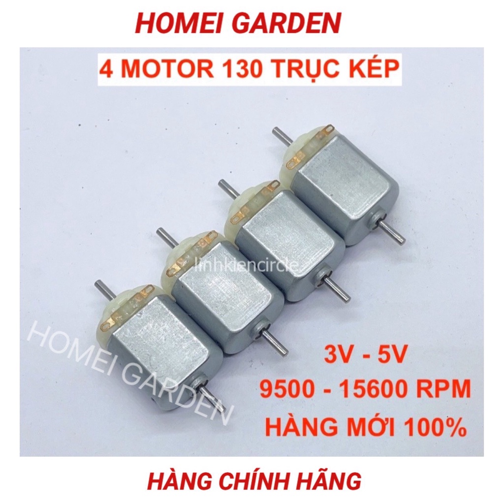 4 cái motor 130 trục kép điện áp 3V - 5V thương hiệu lớn tốc độ 9500 - 15600 RPM làm xe đồ chơi DIY mô hình - D0396