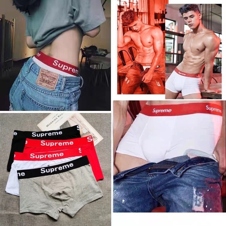 Quần Lót Boxer Cotton Ngắn In Chữ Supreme Thời Trang Cho Nam