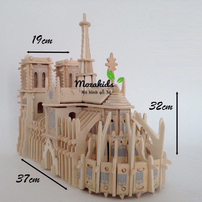 Đồ chơi lắp ráp gỗ 3D Mô hình Nhà Thờ Đức Bà G-P151 - Tặng kèm đèn LED USB trang trí