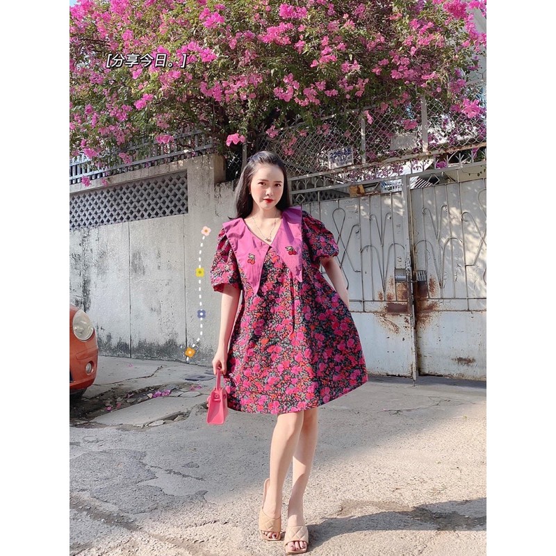 [Siêu Hot] Váy Hoa Hồng Dáng Suông, Đầm Hoa Tay Cộc Siêu Xinh Có Ảnh Thật Kèm Video