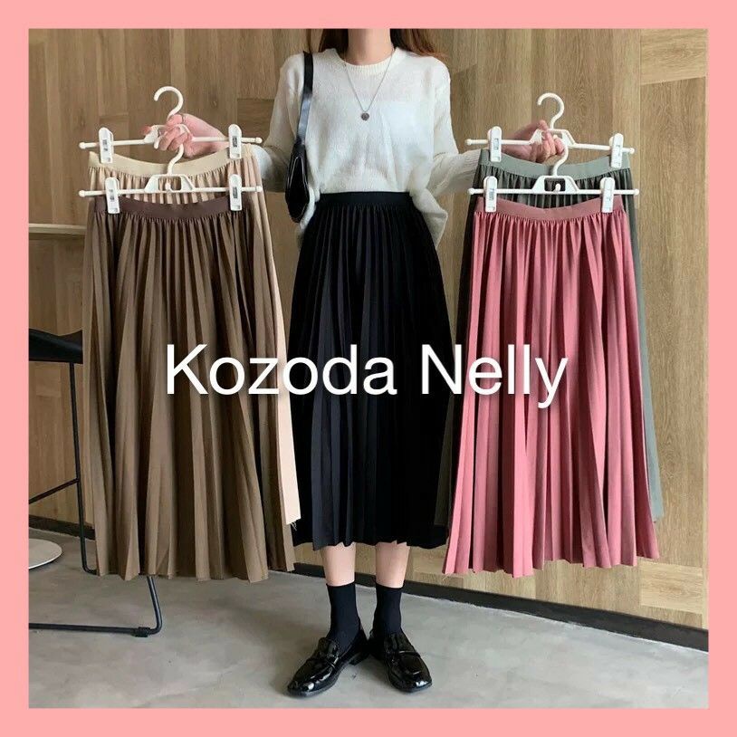 Chân váy dài midi xếp ly quạt không nhũ hàng đẹp