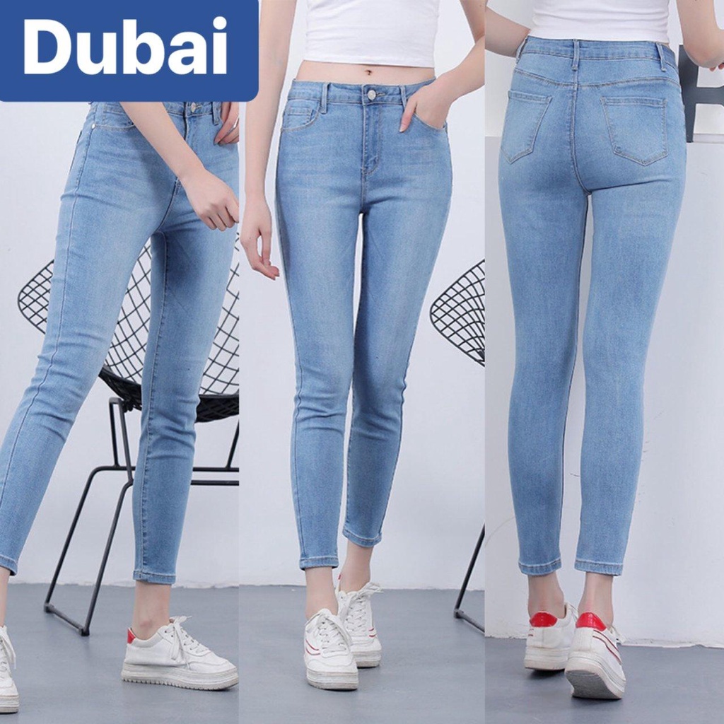 QUẦN JEAN NỮ CHẤT BÒ XANH TRƠN SIÊU CO GIÃN ULZZANG HÀN QUỐC LƯNG CAO NÂNG MÔNG DB-1045,DUBAI FASHION