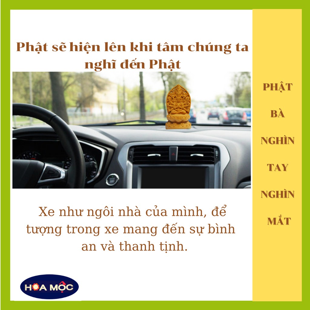 Tượng Phật Bà Thiên thủ Thiên nhãn để xe ô tô bằng gỗ{Hoa Mộc}{free ship toàn quốc} tượng trang trí xe hơi