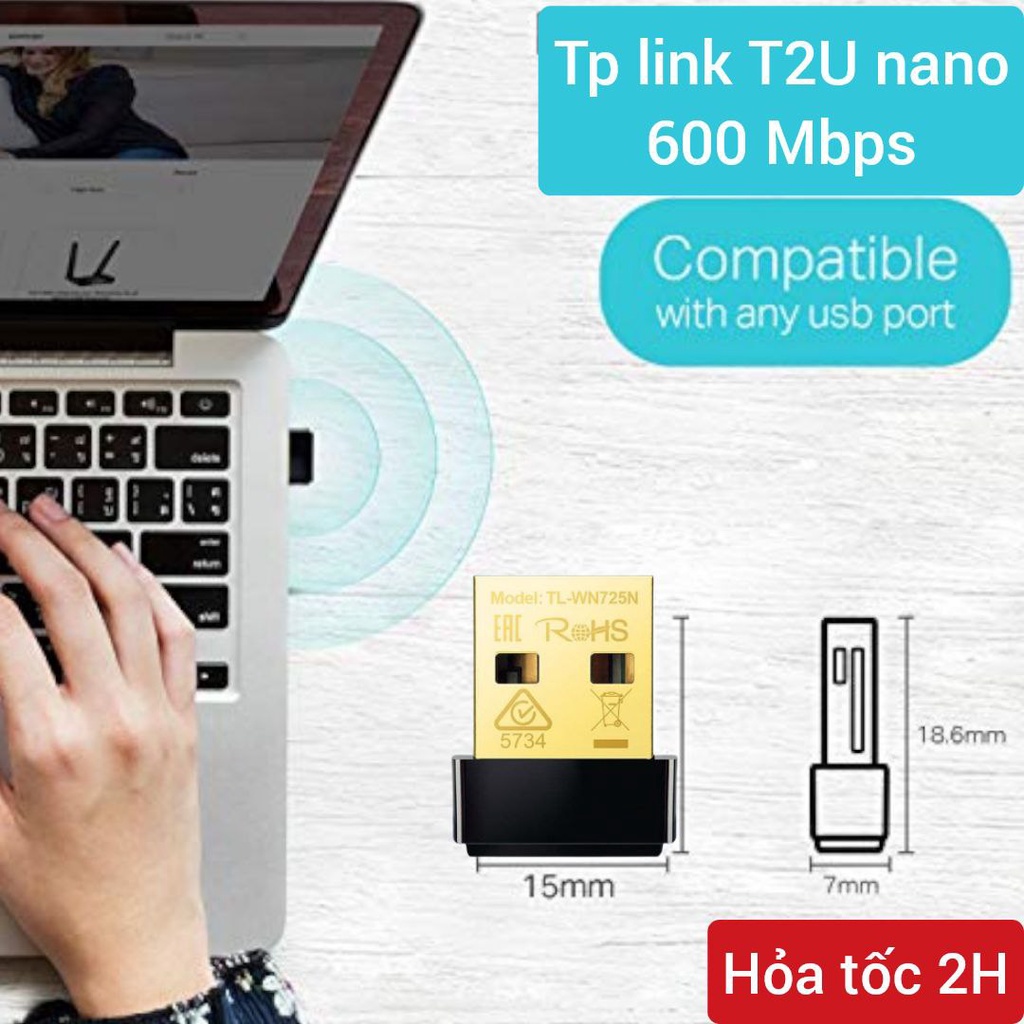 [Hỏa Tốc - Chính hãng - Đầu mạ vàng] USB WiFi 5G TP LINK T2U 600Mbps nano tốc độ cao - thu WiFi 5Ghz laptop máy bàn