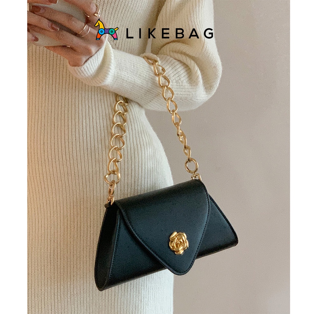 Túi xách nữ đeo vai LIKEBAG chốt hoa hồng phối dây xích bản to sang trọng 217XK1064 - LIBAGI