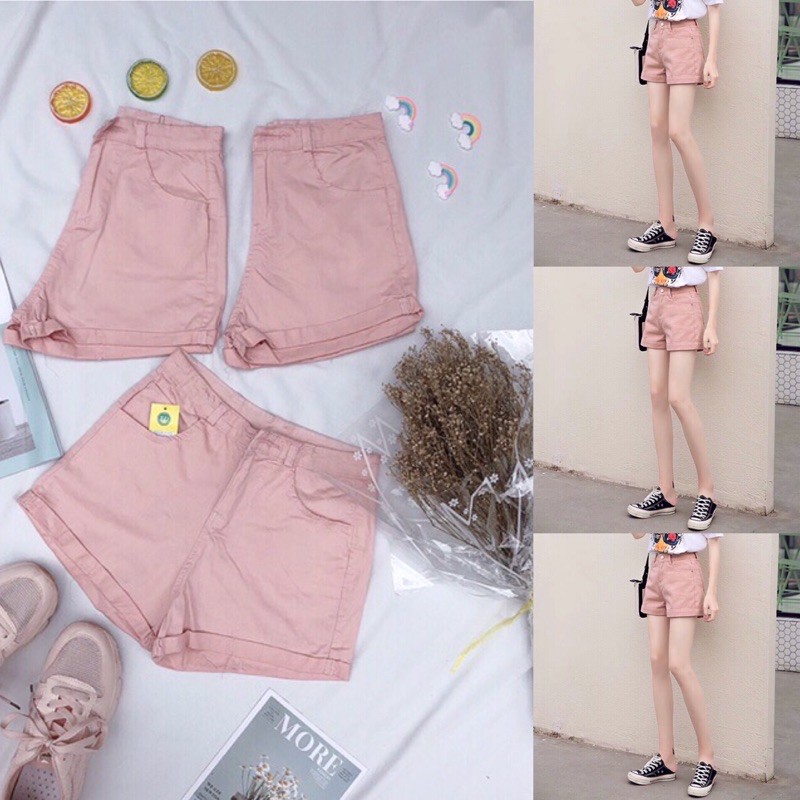 Quần short nữ kaki mặc nhà lưng cao BASIC lật lai chất dày mịn hàng chuẩn shop | BigBuy360 - bigbuy360.vn
