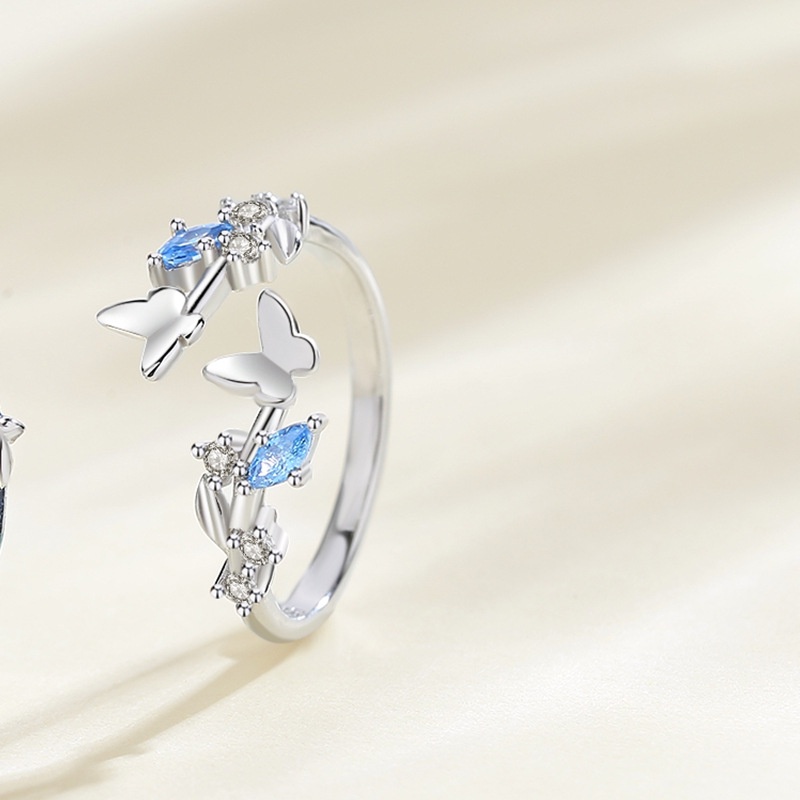 Nhẫn Mạ Bạc 925 Hình Cá Voi Và Bướm Đính Đá Zircon Xanh Dương Phong Cách Trung Hoa Thích Hợp Làm Quà Tặng Cho Cặ