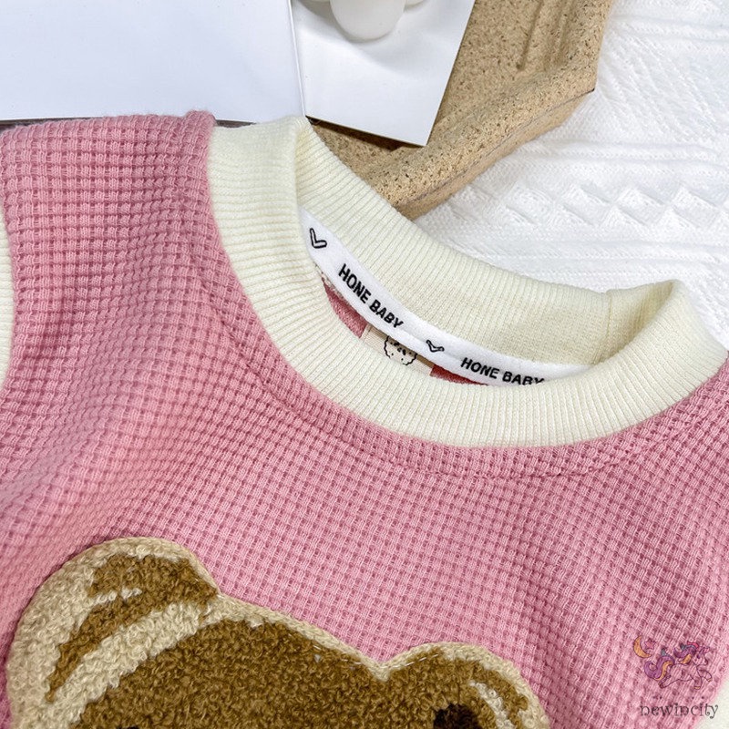 Áo kiểu sát nách thêu họa tiết gấu hoạt hình phong cách Hàn Quốc xinh xắn dành cho bé gái