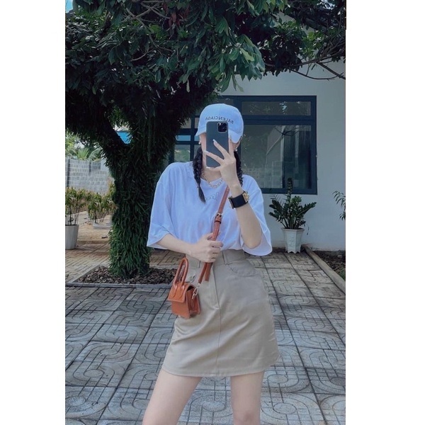 Chân váy chữ A Kaki dáng trơn lưng cao có quần lót trong Gen J - CV CHỮ A KAKI
