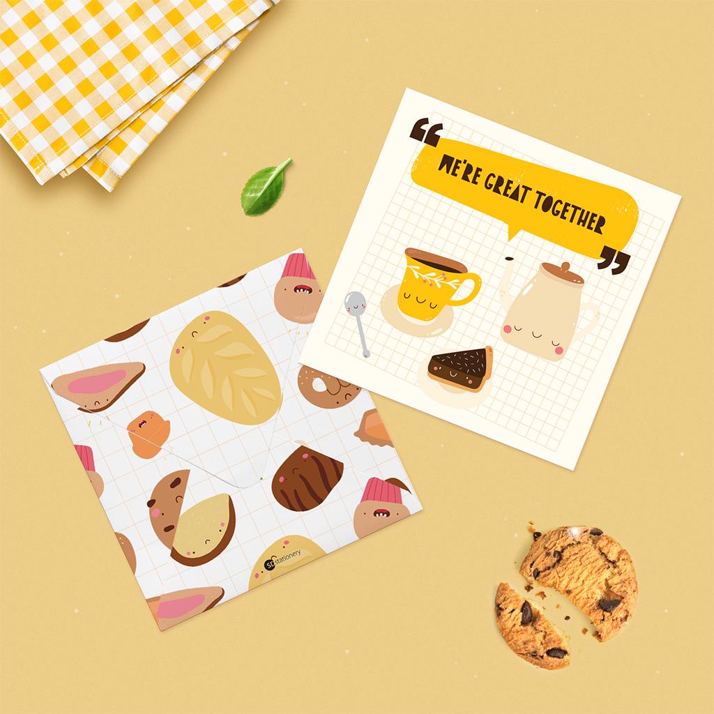 Thiệp tặng bạn bè chúc mừng chúc may mắn động viên SDstationery Tasty Treat 12x12 hình minh họa đồ ăn dễ thương