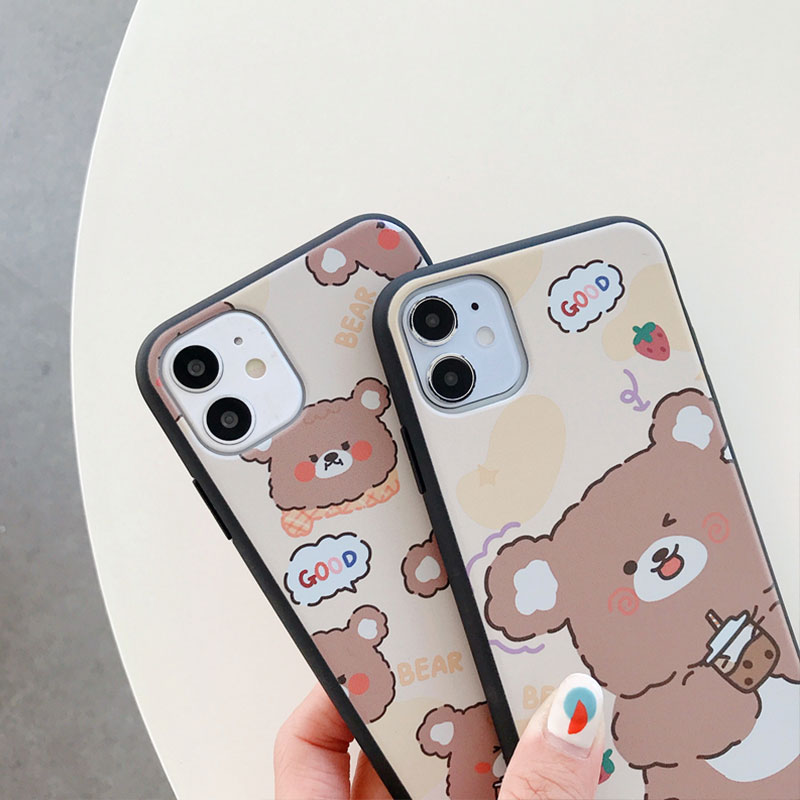 iPhone Case Casing Milk Tea Bear For iPhone6 6S 7 8 Plus X XS XR XSMAX 11 12 Pro Max Anti-fall Soft Case Cover AISMALLNUT