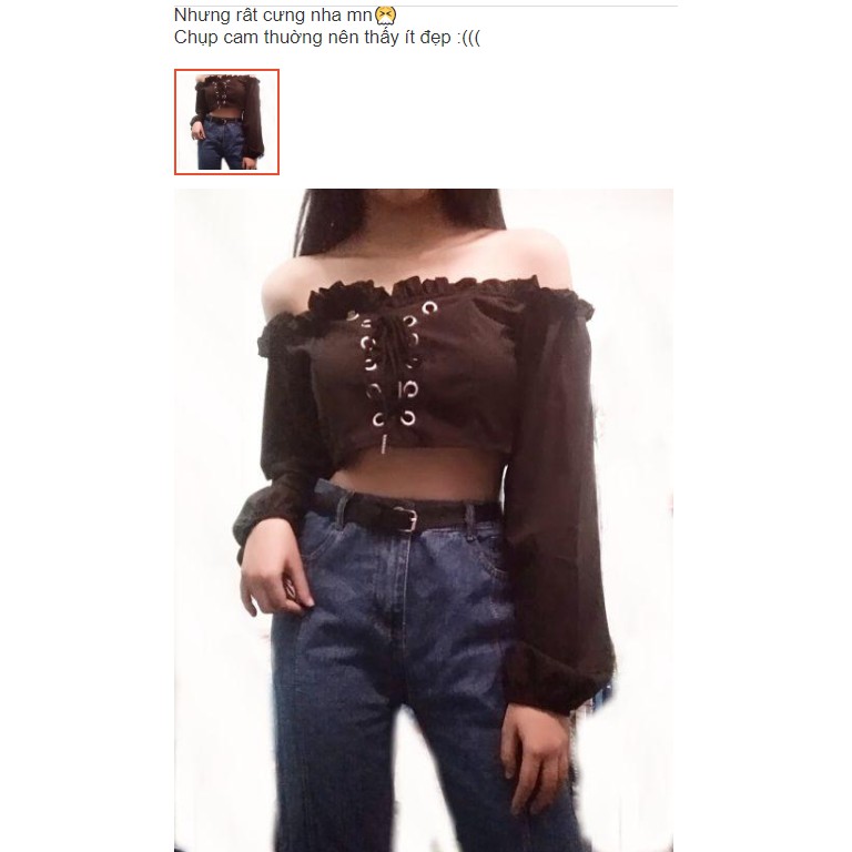 (SẴN) Áo croptop dáng ngắn hở eo buộc dây cách điệu hở vai dài tay A00157 | BigBuy360 - bigbuy360.vn