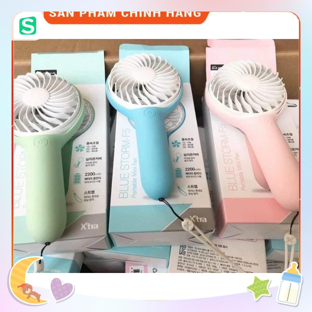 Quạt sạc pin tích điện mini cầm tay BlueStorm xuất khẩu chính hãng Hàn Quốc