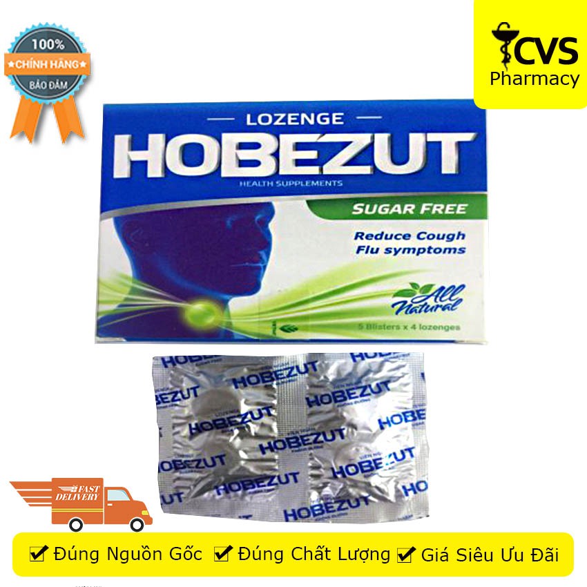 Viên Ngậm HOBEZUT - Giúp Giảm Triệu Chứng Ho Cảm - kẹo ngậm ho hobezut không đường - cvspharmacy